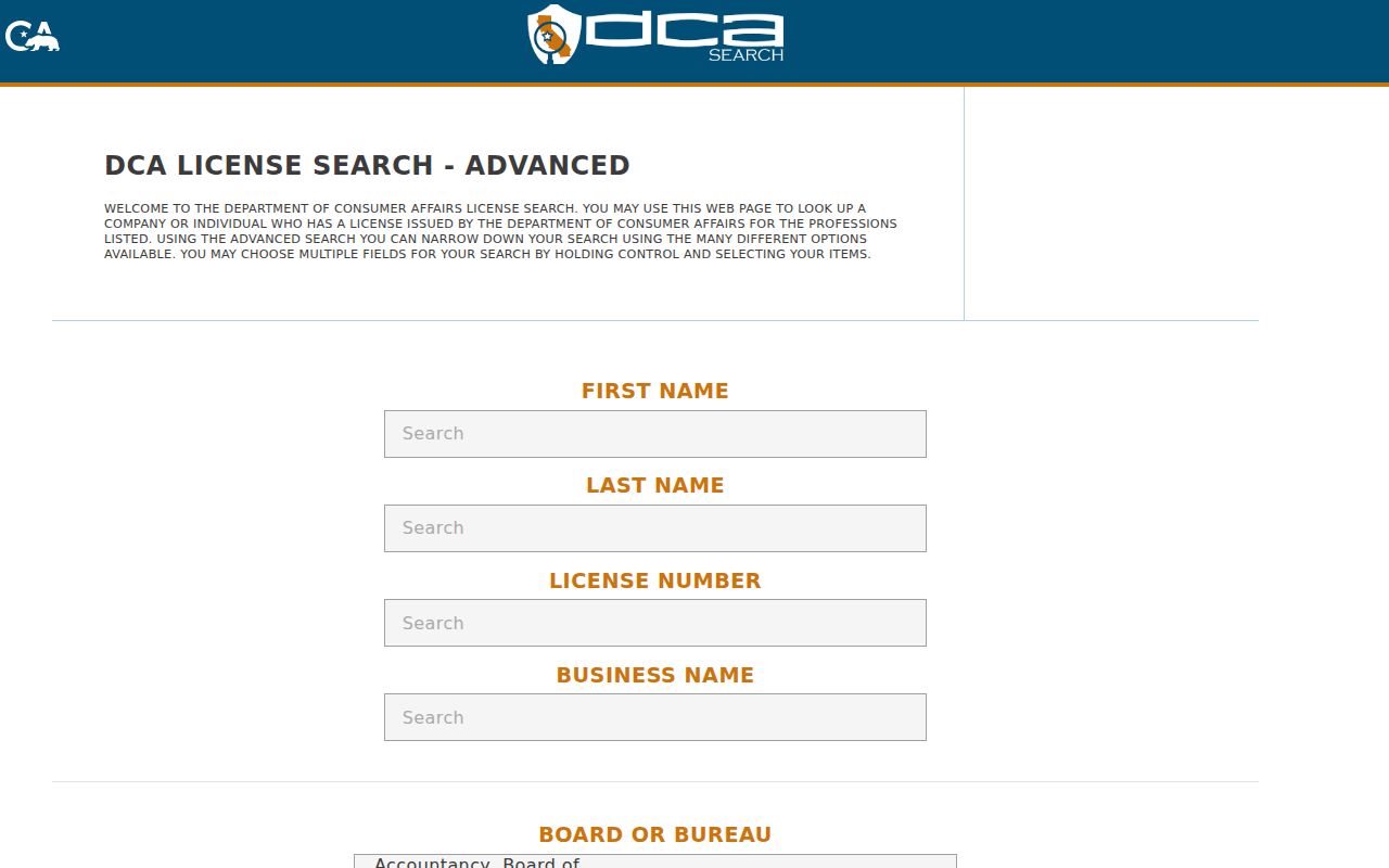 West Hollywood people directories professional license search fields
