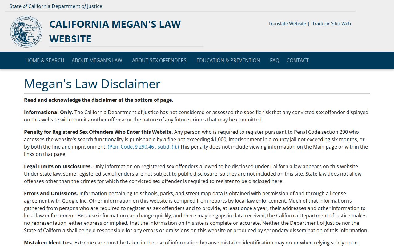 West Hollywood public records search interface for the California Megan's Law registry