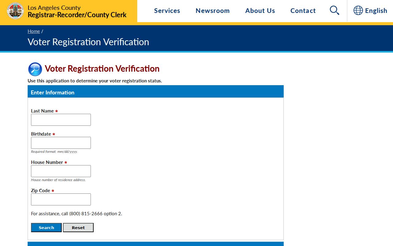 West Hollywood voter registration status form from Los Angeles County